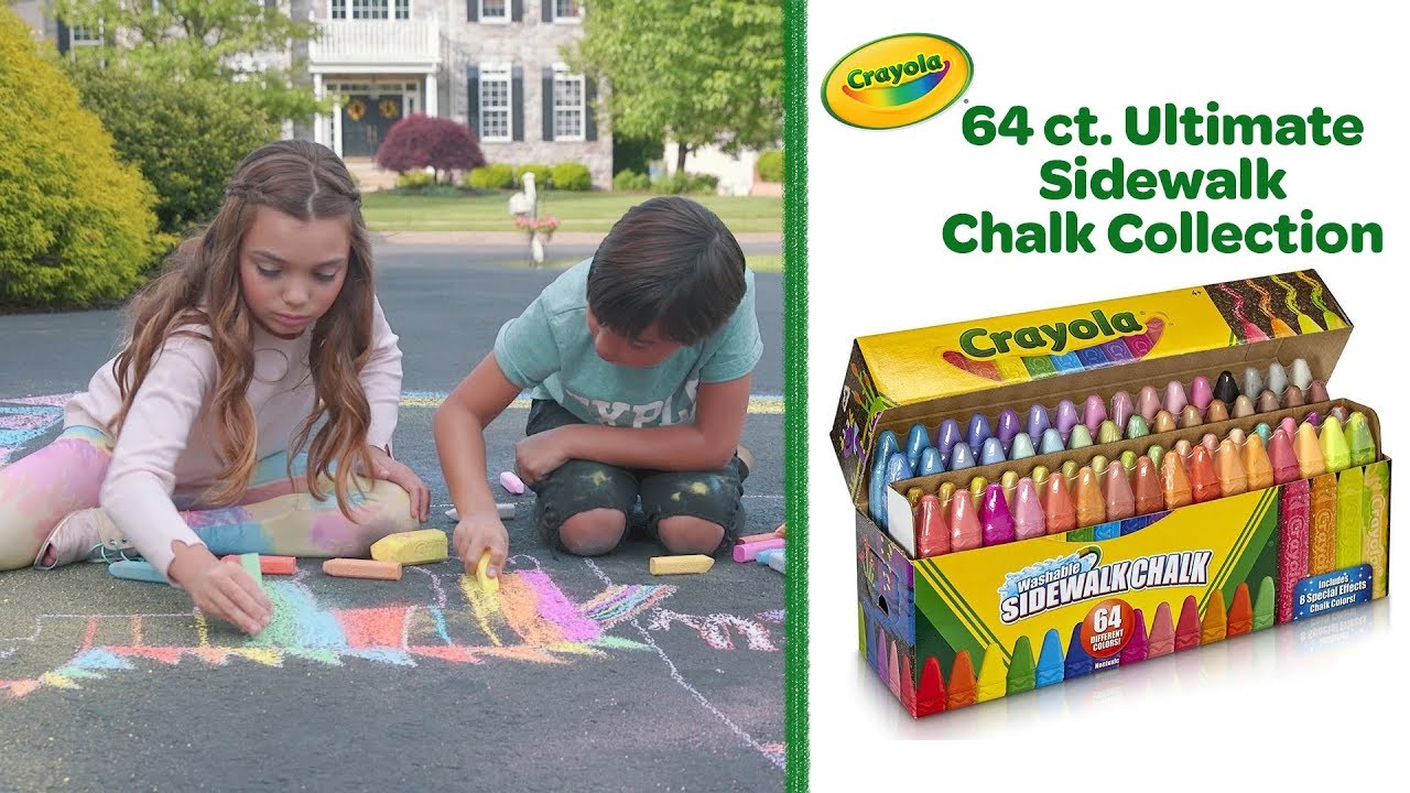 Crayola Ultimate Washable Chalk Collection (64ct), Bulk Sidewalk Chalk,  Outdoor Chalk for Kids, Anti-Roll Sticks, Nontoxic, 4+