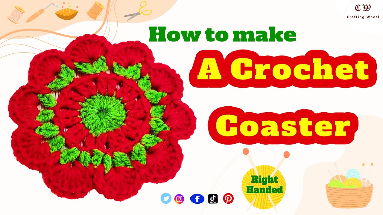 How to make a crochet round motif or coaster ( Right Handed )