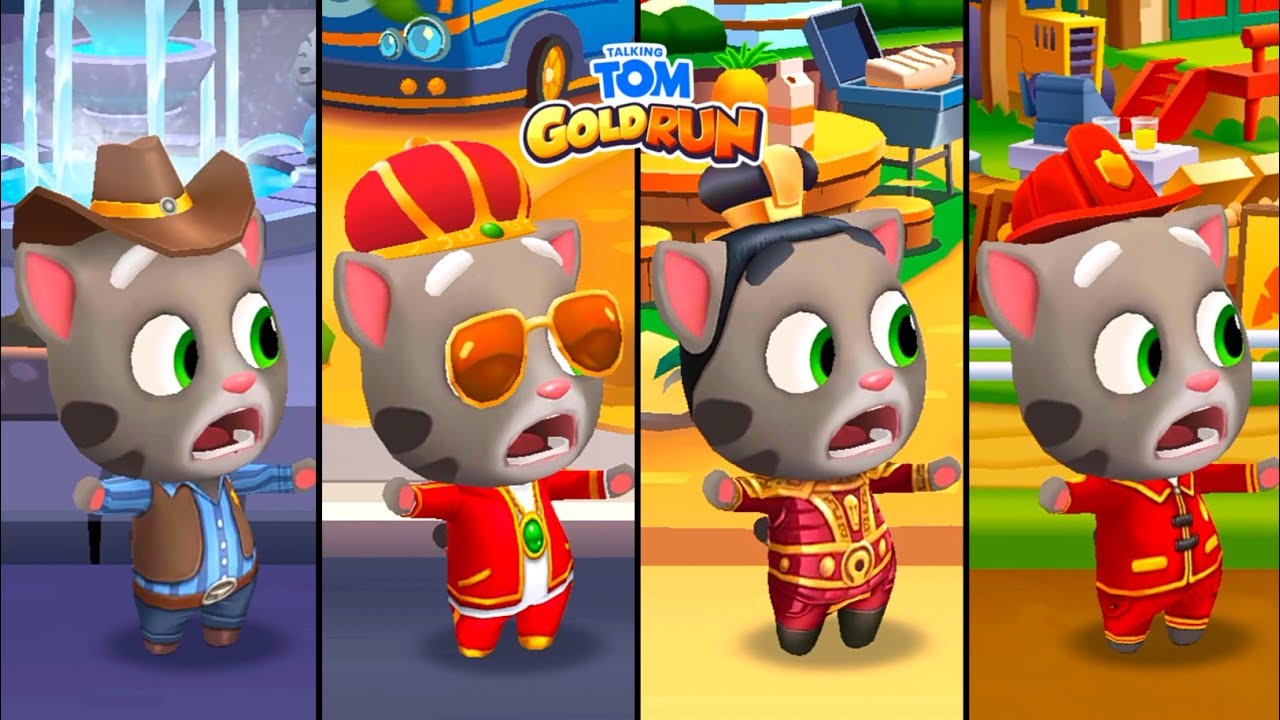 Talking Tom Gold Run Cowboy Tom vs King Tom vs General Tom vs Fireman