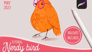 🧡 CUTE NERDY BIRD STORYBOOK DRAWING IN PROCREATE - MAY 2023 FREE BRUSH & TUTORIAL OF THE MONTH screenshot 4