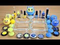 YELLOW vs BLUE SLIME Mixing makeup beads and glitter into Clear Slime Satisfying Slime Videos