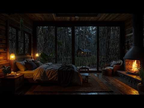 [No Ads] Fall Asleep Fast | Gentle Piano & Fireplace for Deep Sleep in Cozy Rainy House