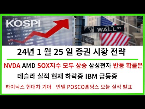   AMD 급등 엔비디아 필라델피아반도체지수 상승 우리증시전략은 한미반도체 급등 기대 하나마이크론 추가상승 현대차 기아실적발표 하이닉스실적발표 삼성전자 상승 기대 24년1월25일