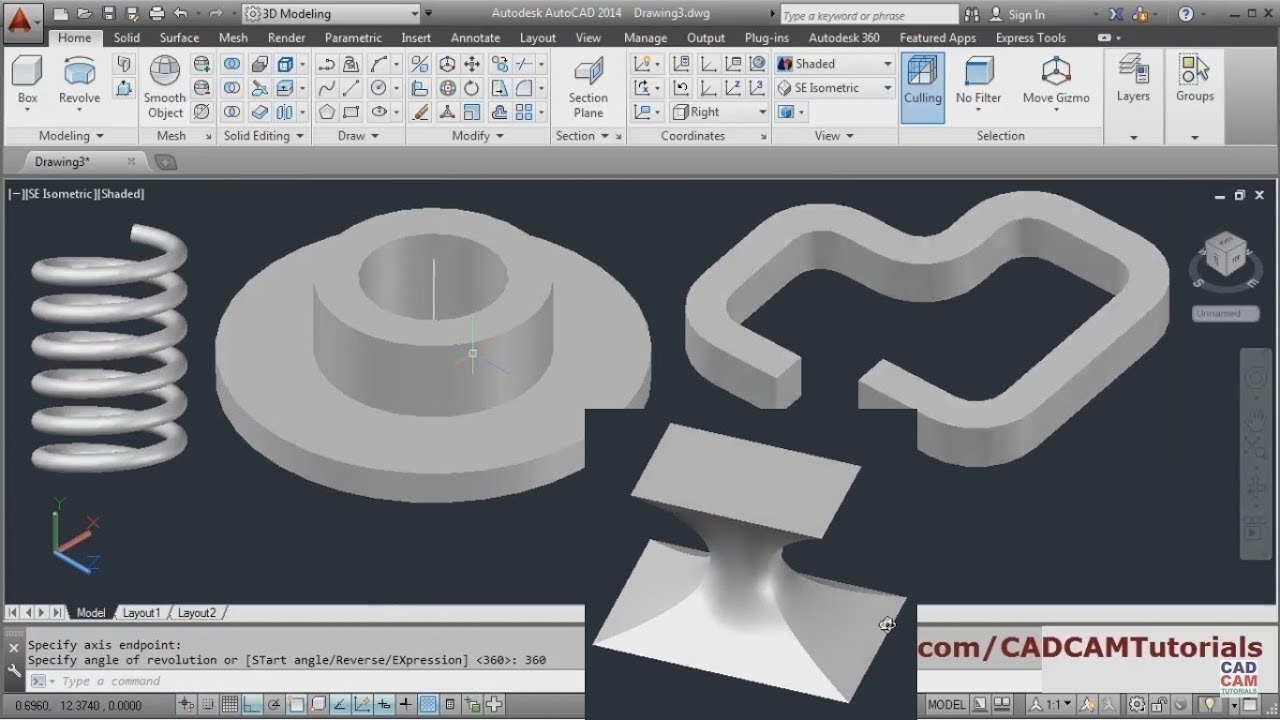 Autocad 3d Tutorial For Beginners 3 Of 3 Autocad Revolve Sweep Spring Loft Command Youtube