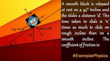 A smooth block is released at rest on a 45° incline and then slides #Friction #ExemplarPhysics