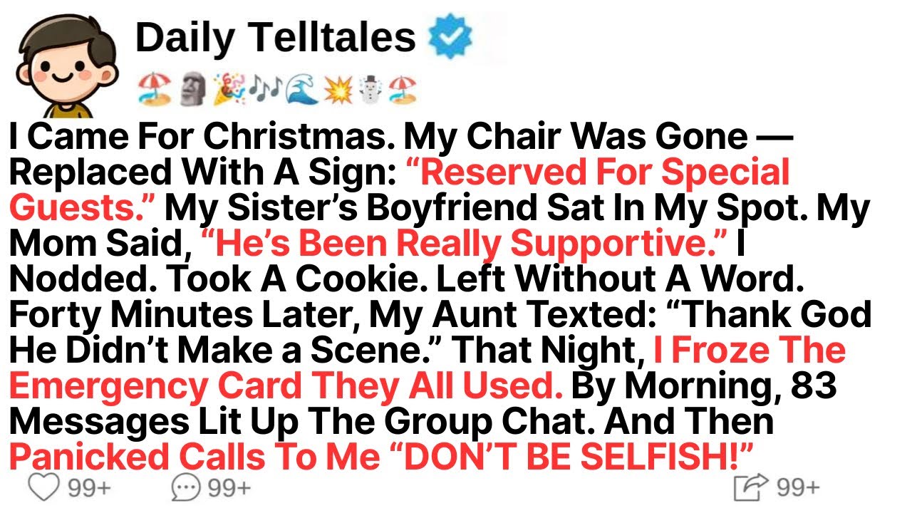 I Came For Christmas. My Chair Was Gone — Replaced With A Sign: “Reserved For Special Guests.” For..