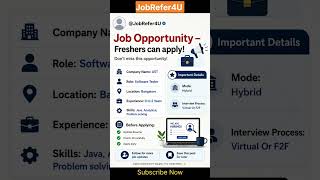 🚀 Freshers Hiring 2026 | Software Tester Job in Bangalore | Apply Now! #jobrefer4u #freshersjobs