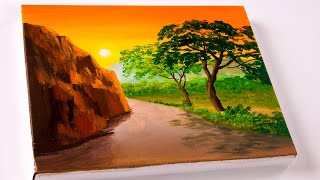 How to paint a sunset for beginner | Easy landscape painting | Acrylic painting