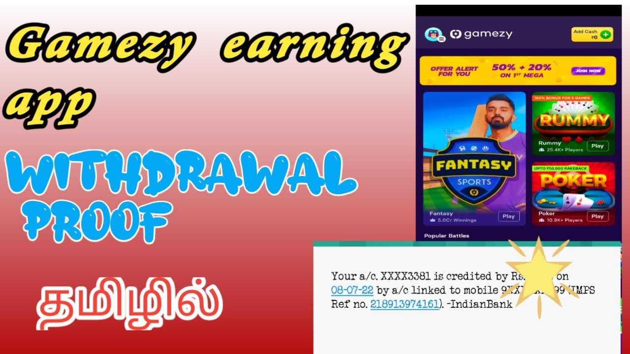Gamezy earning app live withdraw || gamezy app withdrawal proof || money earning apps tamil 