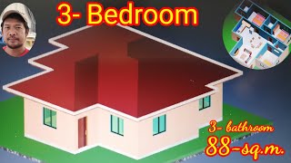 88sq.m.- simple modern house design and 3-bedroom. (my Channel @ alex allavado).