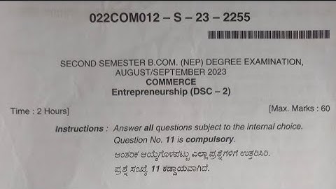Entrepreneurship B.com 2nd Semester NEP Question Paper Year 2022-23 Karnataka of Dharwad University