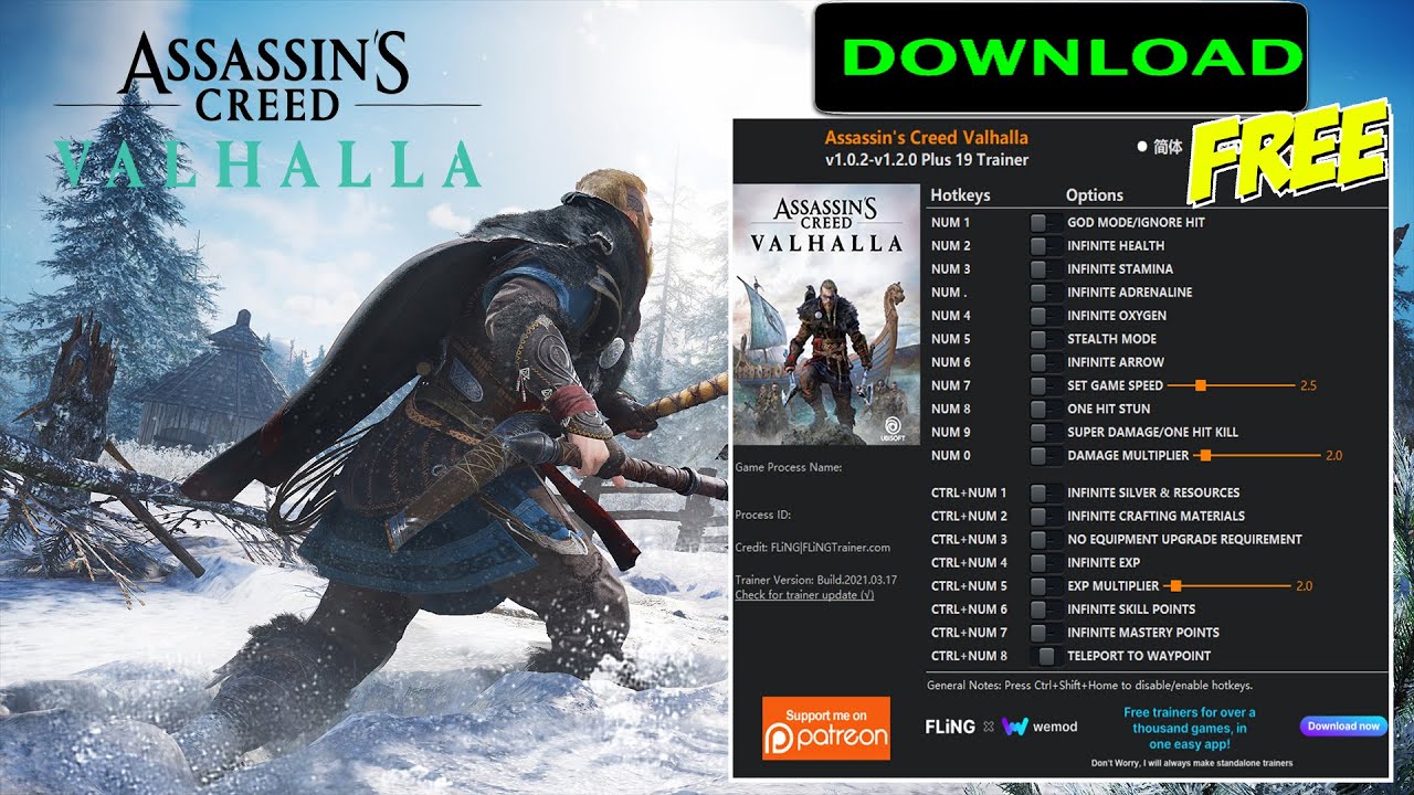 Assassins Creed Valhalla v1.0.2-v1.2.0 Plus 19 Trainer-FLiNG - YouTube.