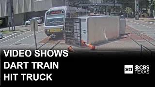 New video shows truck hit by DART train after passing red traffic light in Dallas