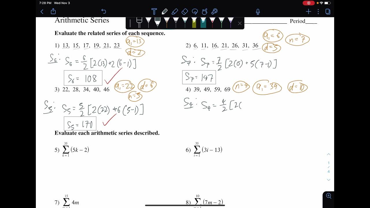 Arithmetic Series Kuta Software Worksheet Walkthrough YouTube