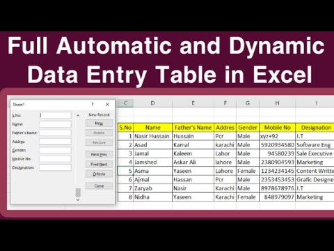 Full Automatic And Dynamic Data Entry Form | Data Entry Form in excel ...