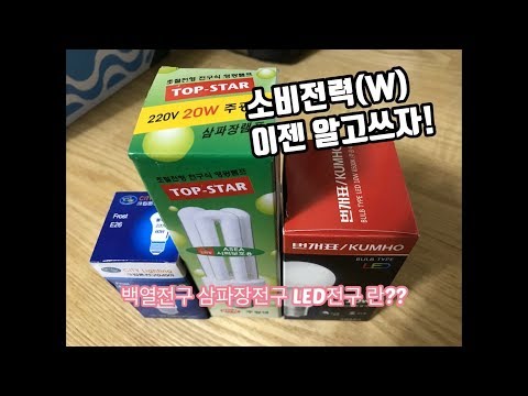LED전구 삼파장전구 백열전구 에 대해서 설명!! 소비전력 와트 밝기 알고 쓰자! Introduction to various light bulbs in Korea