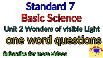 Standard 7 Basic Science Unit 2 Wonders of visible Light One Word Questions