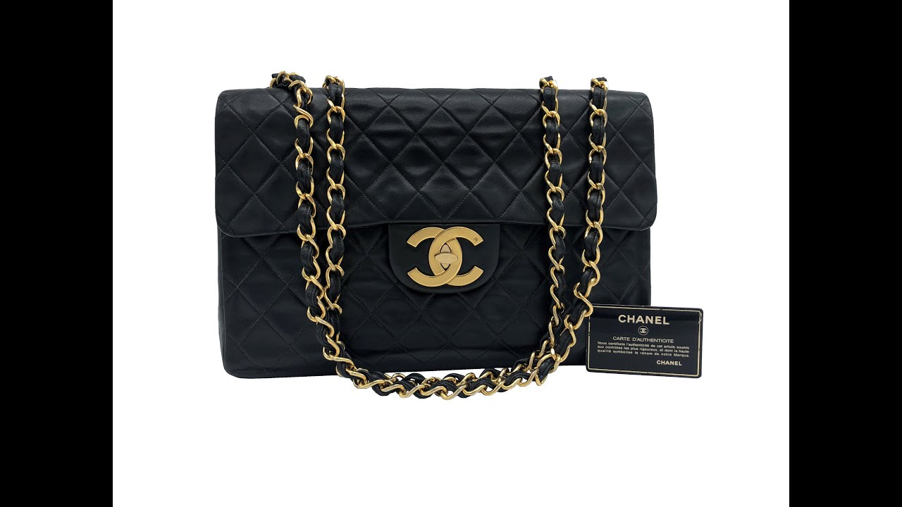 Chanel Vintage 1991 - 1994 Maxi Single Flap Black Lambskin GHW