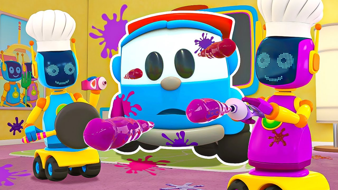 Robots en folie, bataille de confiture et machine à laver ! Dessins animés avec Leo le camion