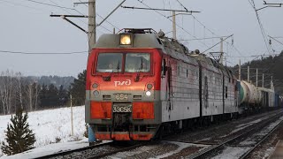 Train videos. Trains in winter in Siberia. Trans-Siberian Railway. Tayozhniy - Kamarchaga stretch.