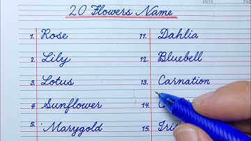 20 Flowers Name in English cursive handwriting with Reading