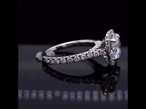 Round Cathedral Moissanite Cushion Halo Accented Engagement Ring ring video