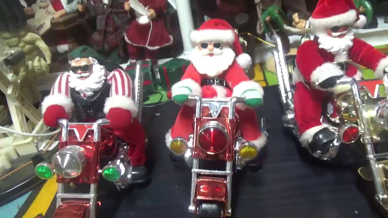 Animated Singing Santas on motorcycles YouTube