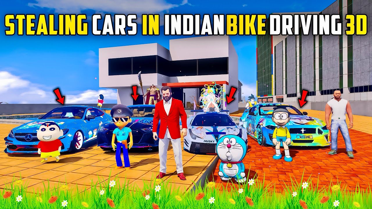 Rampage & Shinchan🤣Stealing GLOWING CARS In INDIAN BIKE 3d 😱In GTA5 Full Fun 