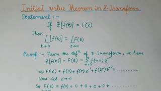 Initial value theorem in Z transformation and its corollary