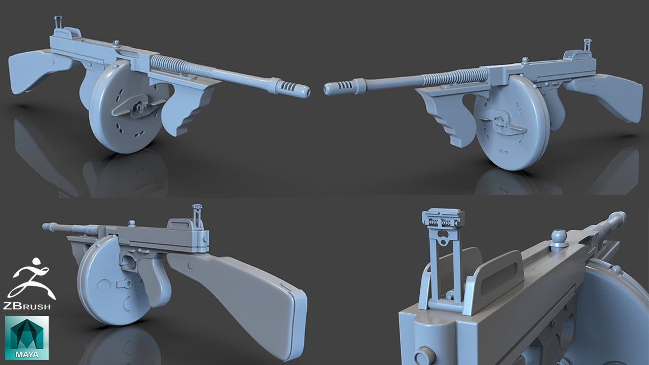 Thompson Sub Machine gun  / 3D Modeling  Tutorial In Maya /zbrush (Part_03)