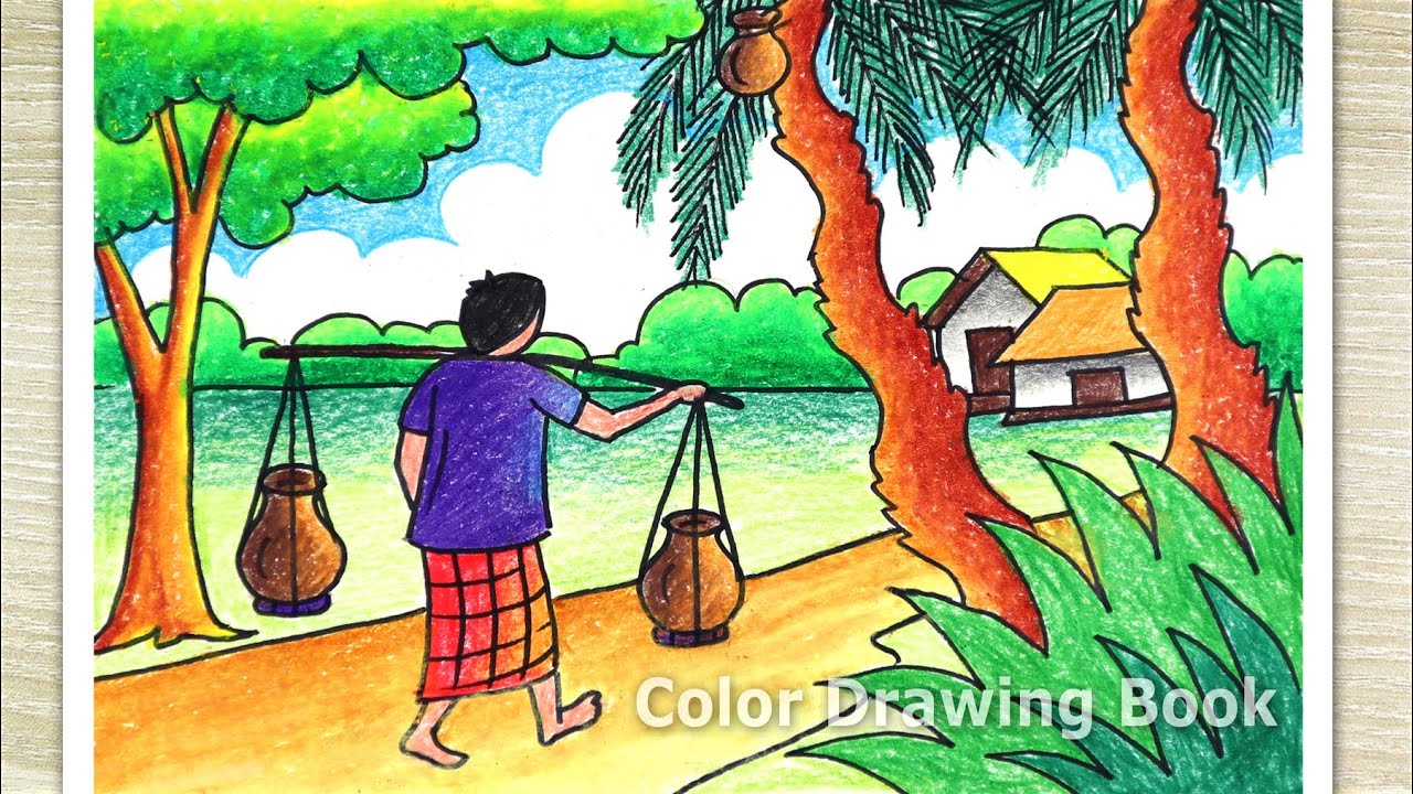 how-to-draw-easy-scenery-of-beautiful-village-nature-winter-season