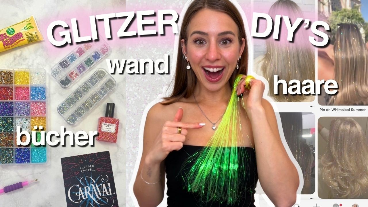 GLITZER DIY'S✨Glitzer Haarsträhnen, Bücher bedazzeln und Wand streichen!