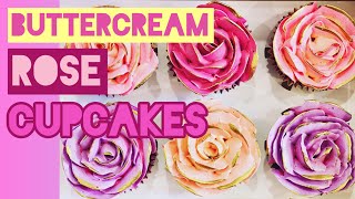 PIPED BUTTERCREAM ROSE CUPCAKES cake decorating tutorial