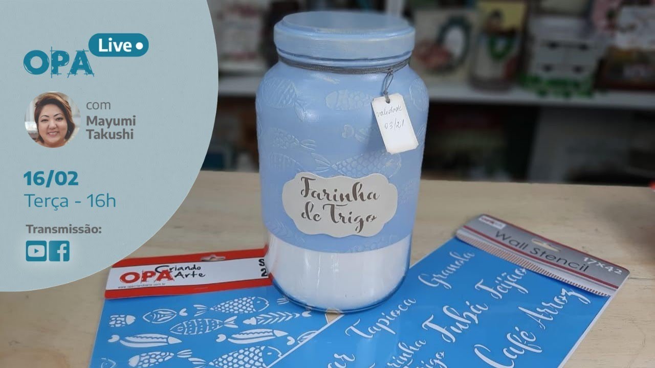 Live (16/02/21) Transformando Vidro de Palmito em Porta Mantimentos | Mayumi Takushi | OPA Criando A