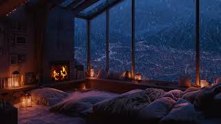 Lonely Snow Covered Cabin at Night | Distant Wind, Fading Firelight and Deep Ambience for Sleep