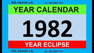 1982 calendar + map of solar and lunar eclipses in the world