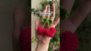 crochet cherry heart keychains 🍒🌱🤍 #crochet