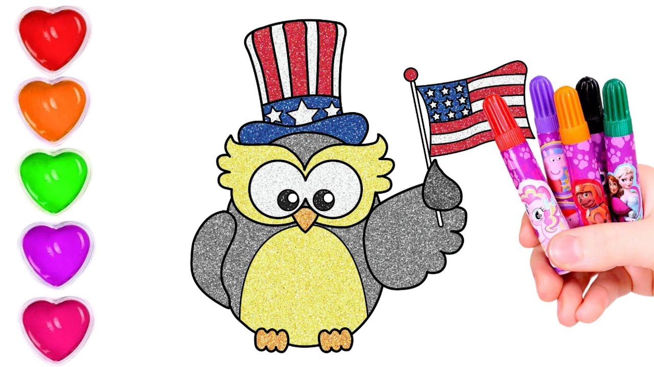 Learn How To Draw an Owl with American Flag | Easy Drawing & Coloring for Kids