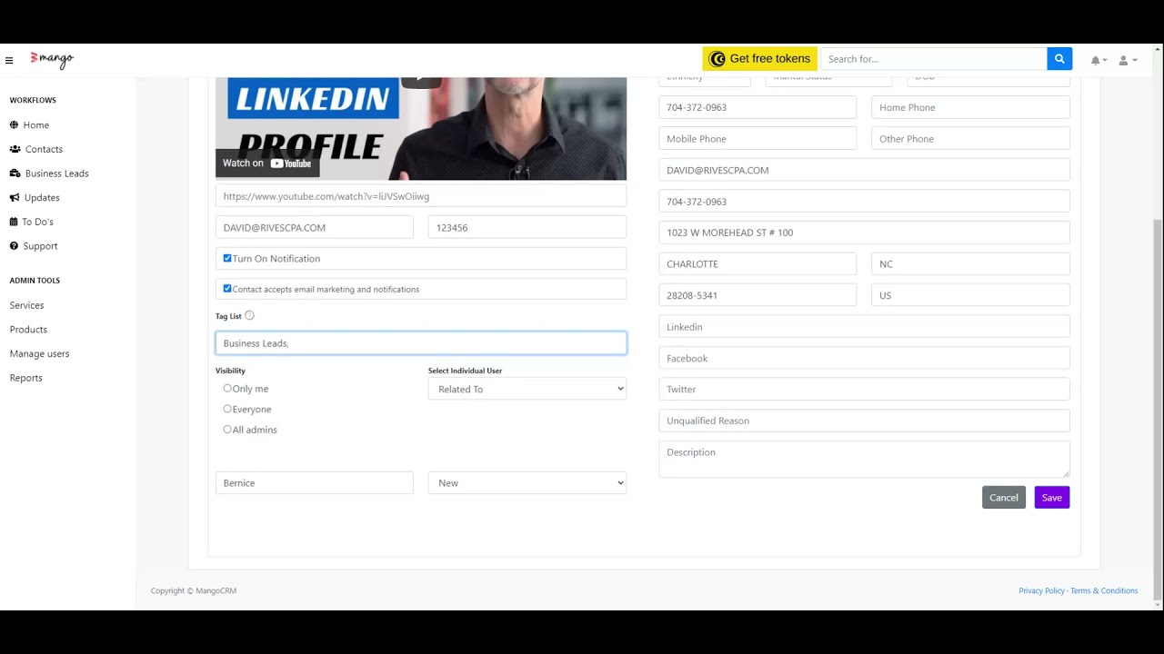 How to edit tags for an existing contact