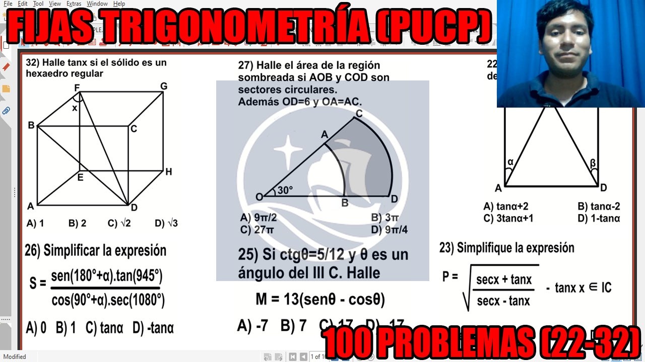 FULL FIJAS TRIGONOMETRÍA RESOLVIENDO 100 PROBLEMAS DE EXAMENES PASADOS ADMISION PUCP (22-32)