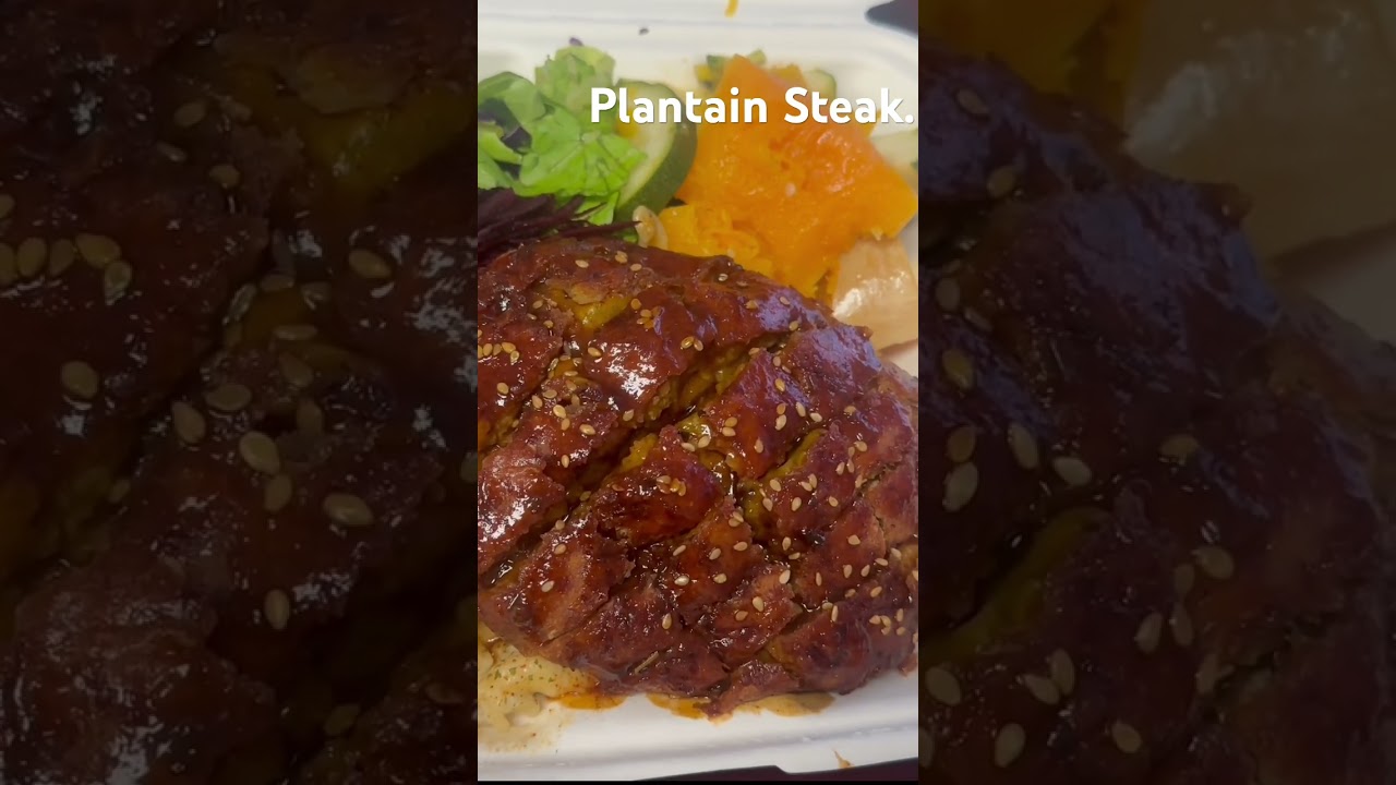 Eat lunch with me… Plantain Steak, pasta in coconut milk, raw veg and steam veg.. 