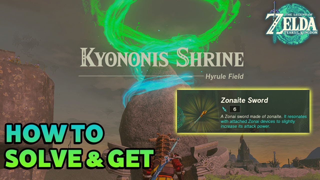 How to solve Kyononis Shrine (Zonaite Sword) (Hyrule Field) All Treasures The Legend of Zelda (TotK)
