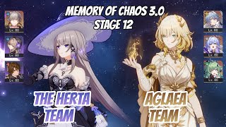 The Herta Team & Aglaea Team Memory of Chaos Stage 12 (3 Stars) | Honkai Star Rail