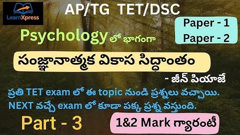 TET | Psychology | Cognitive development | జీన్ పియాజే | సంజ్ఞానాత్మక వికాస సిద్ధాంతం | TET - 2025
