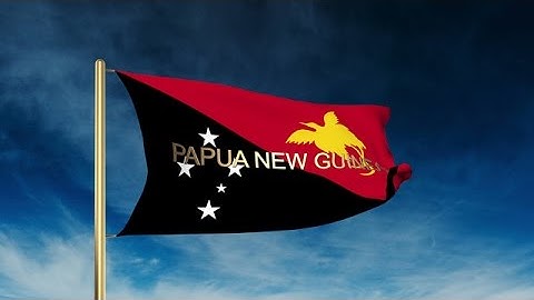 Papua New Guinea Flag Slider Style With Title. Waving In The Wind With Cloud Bac Stock Animation