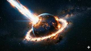 Dark space, glowing Earth ring, massive beam, cinematic contrast, high tension, deep shadows