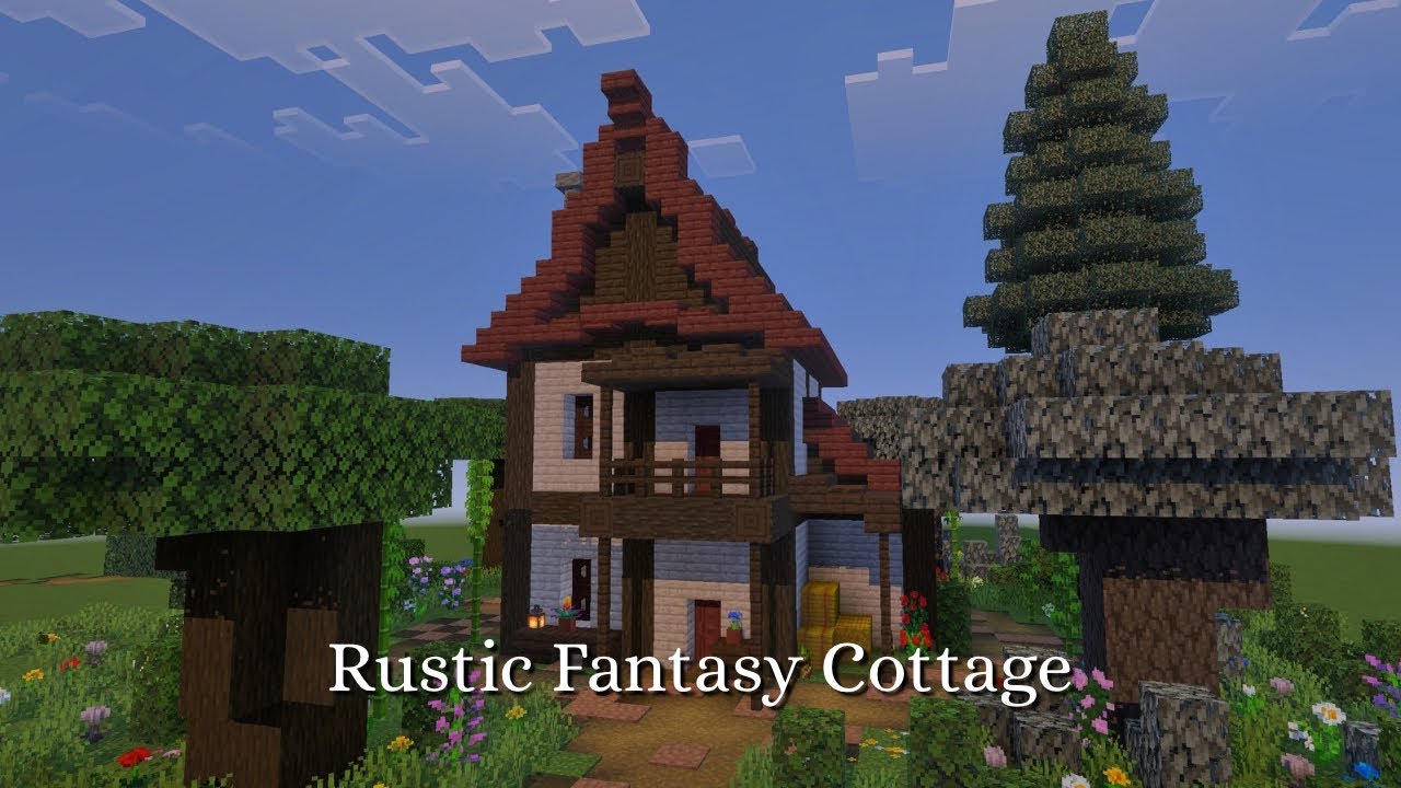 Minecraft Relaxing Rain Sounds - Building a Rustic Fantasy Cottage (no commentary)