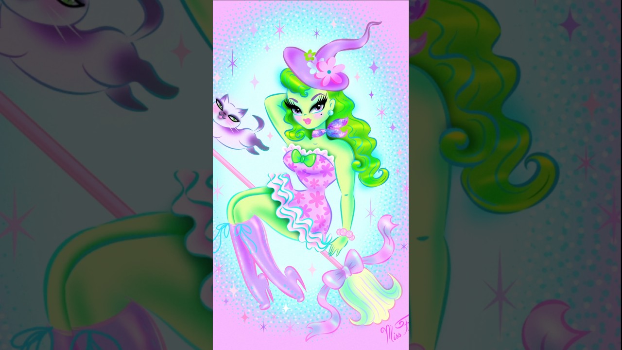 Cute Witch with her Kitty 💜💚 Happy Caturday 🩷 