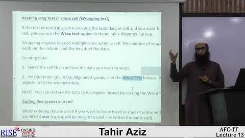 CA AFC 04 IT by Sir Tahir Aziz Lecture # 12 (MS Excel)