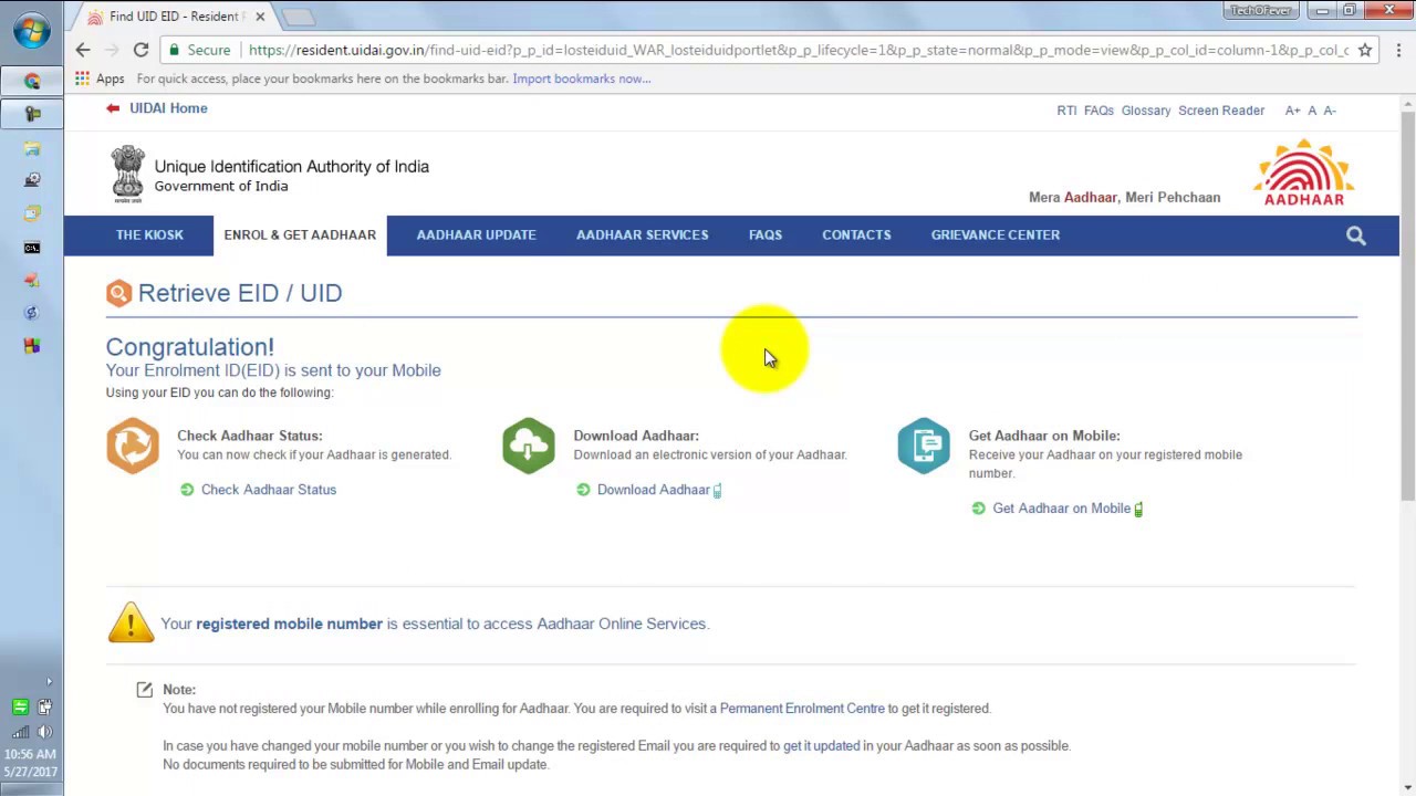 Easily Find Lost AADHAAR Card Enrollment Number